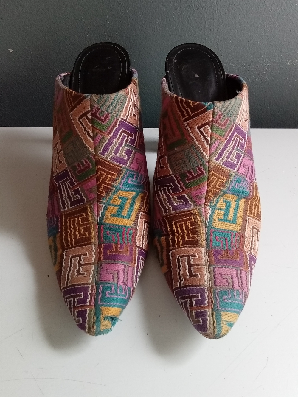 Balmain Multicolor Geometric Embroidered Mules